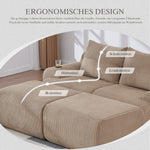 Modular Sofa 2-Person 2 Ottomans Cup Holder Storage Corduroy Khaki