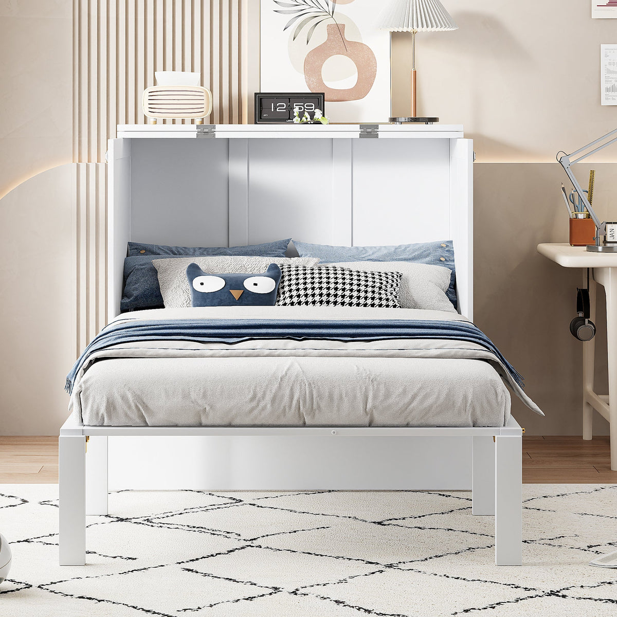 Wall Bed, 90x200 cm, Slatted Frame, Youth, White