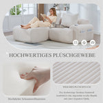 Modular Corduroy Sofa for 2 People with Ottomans, Cup Holder and Side Pocket, Beige