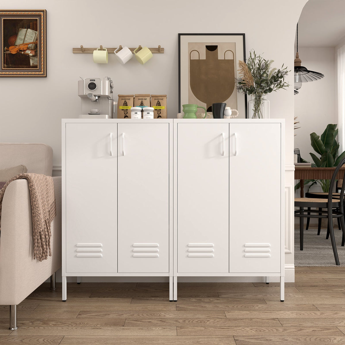 Locker Cabinet with 2 Doors and Adjustable Shelves, Pink Metal