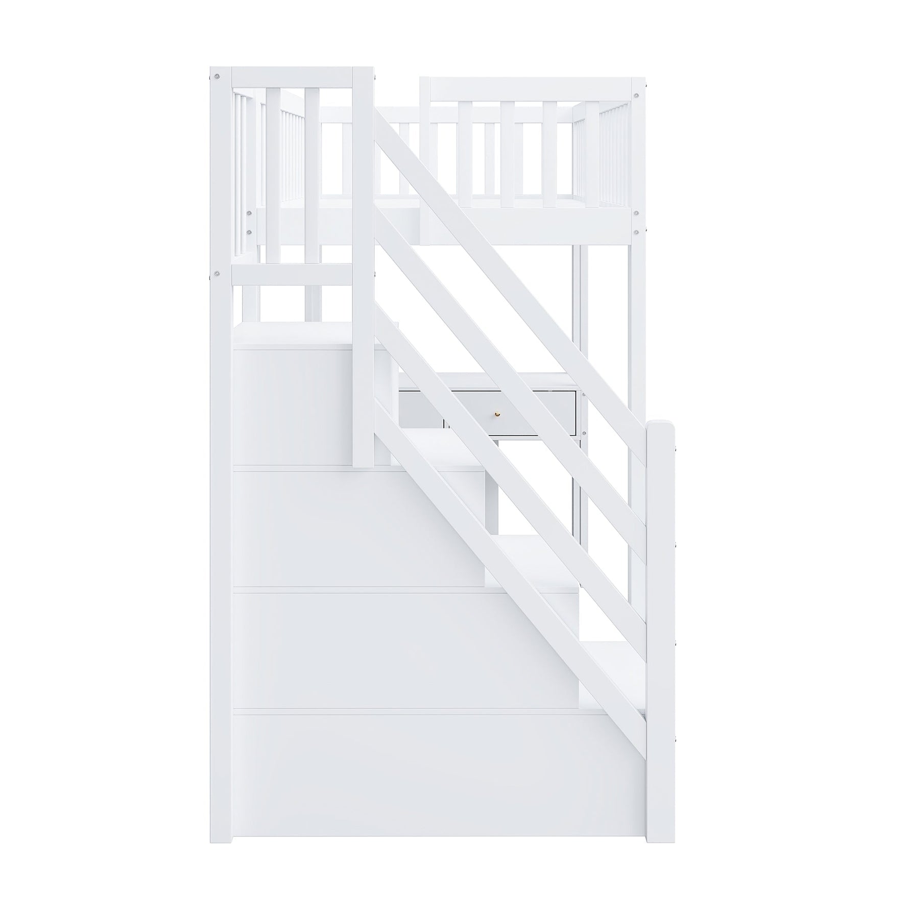 Loft Bed with Multifunctional Table and Storage Stairs, 90x200cm, White Pine Wood