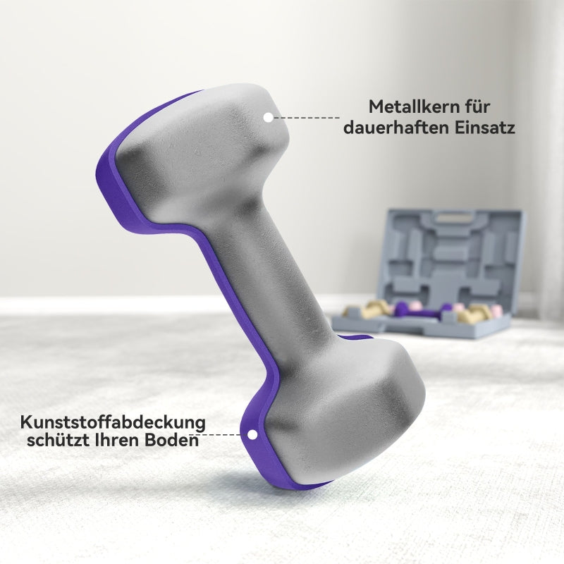 Dumbbell Set, 6 Weights, 1kg, 1.5kg, 2kg, Steel