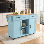 Dining Trolley Sideboard Extendable Fold-Down Worktop Storage Casters Blue/Solid Wood Grain