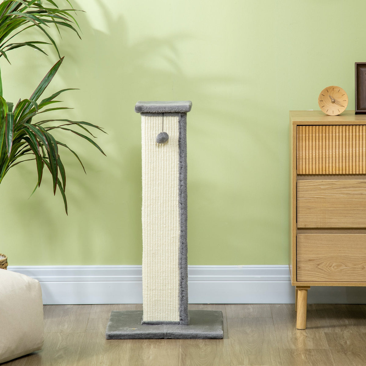 Sisal Scratching Post, 81cm high, play ball, for cats up to 5kg, Grey/Cream