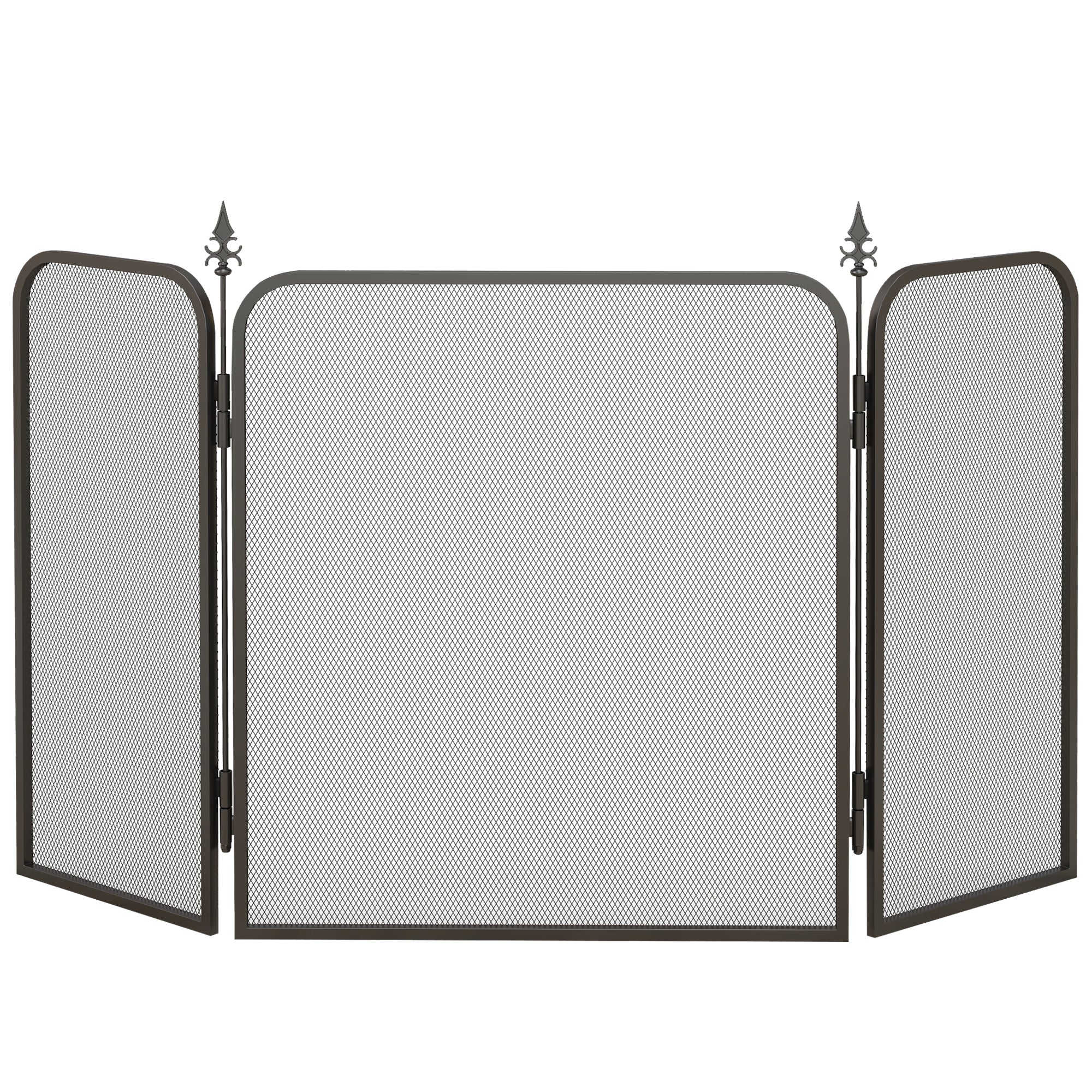 Fireplace Screen, Foldable 3 Panels Spark Guard, Metal Black