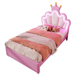 Upholstered Bed 90x200cm Crown Headboard Ambient Light 2 Drawers - Pink PU