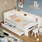 Upholstered Daybed 90x200 with Desk, LED Light, USB Port & 2 Drawers, White