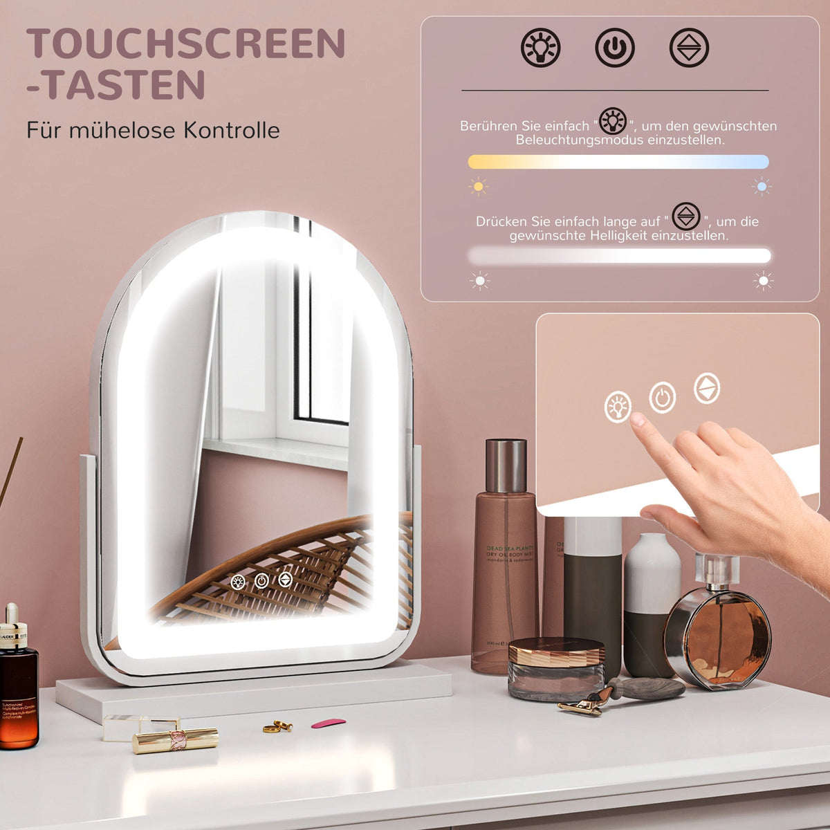Cosmetic Mirror, LED Light 3 Colors 360° Rotatable, White Metal Frame