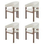 4 Metal Dining Chairs Modern Wood Look Linen Fabric Seat Walnut Color
