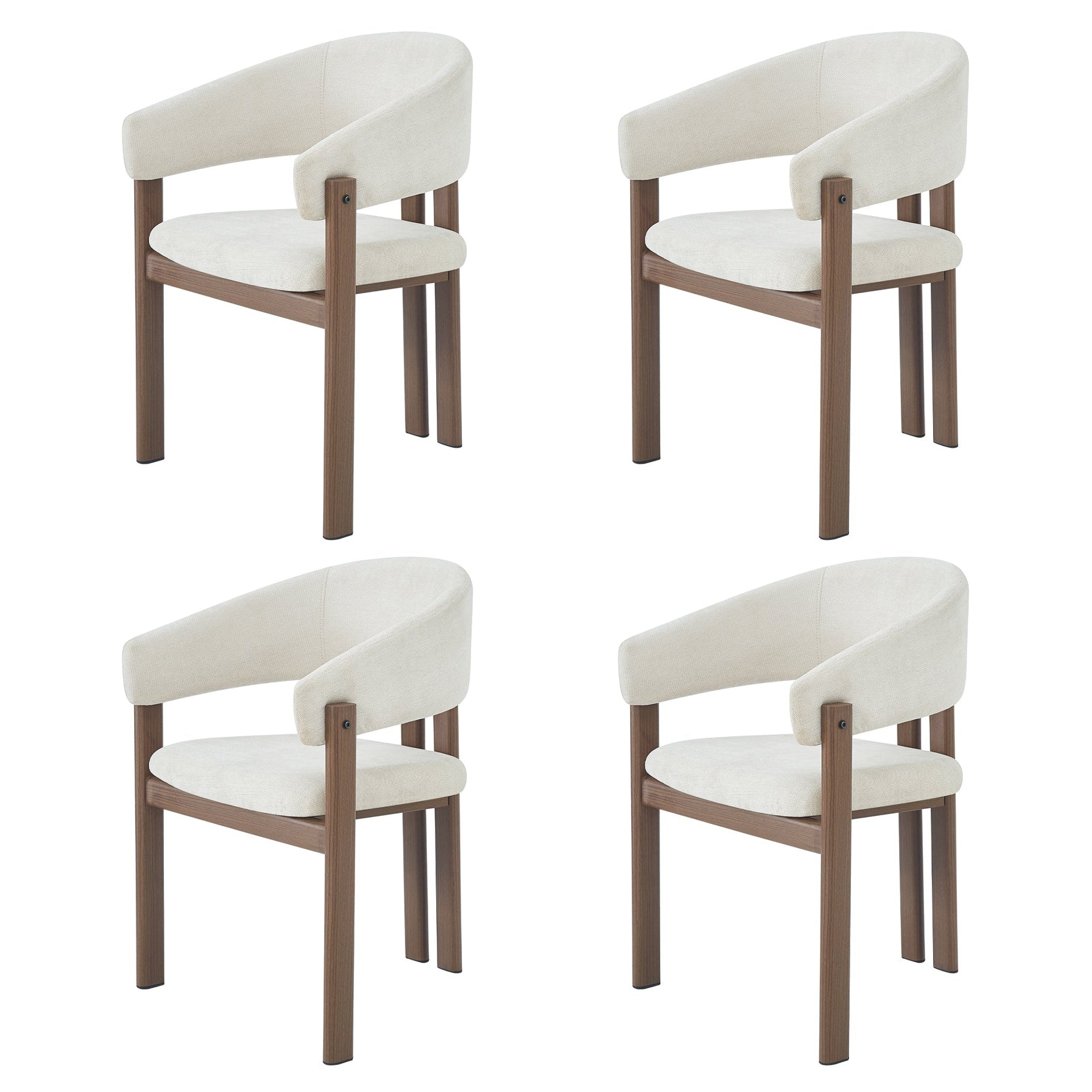 4 Metal Dining Chairs Modern Wood Look Linen Fabric Seat Walnut Color