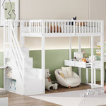 Loft Bed 90x200 Multifunctional Table Storage Stairs Pine Wood White
