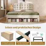Upholstered Double Bed with Drawers, Storage and Adjustable Headboard, 140x200cm, Beige Velvet