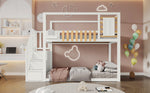 Bunk Bed with Stairs, Window & Shelf, Pine, White 90x200cm