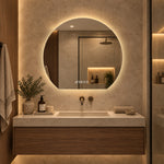 LED Bathroom Mirror 80 cm, Dimmable Anti-Fog Clock, Silver Glass