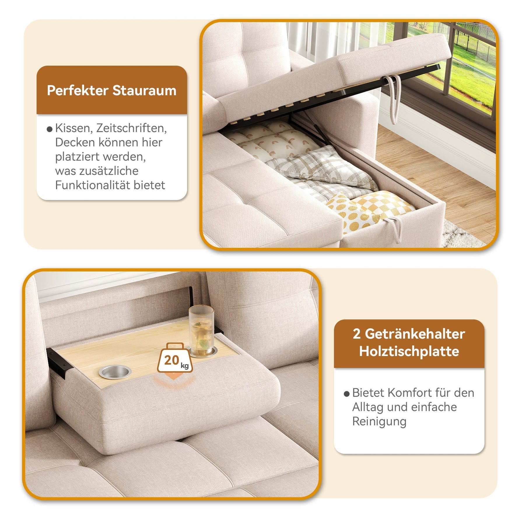 Modern L-shaped Sofa Modular Sofa Bed Pull-out with Storage & Cup Holder, Living Room