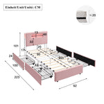 Children's Upholstered Bed 90x200cm with 4 Drawers & LED, Pink