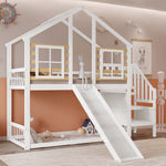 Bunk Bed with Slide & Stairs - Kids Cabin Bed, White Solid Wood