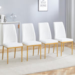 Fashionable Dining Chair 4-Piece Set with Golden Metal Legs, White PU Leather