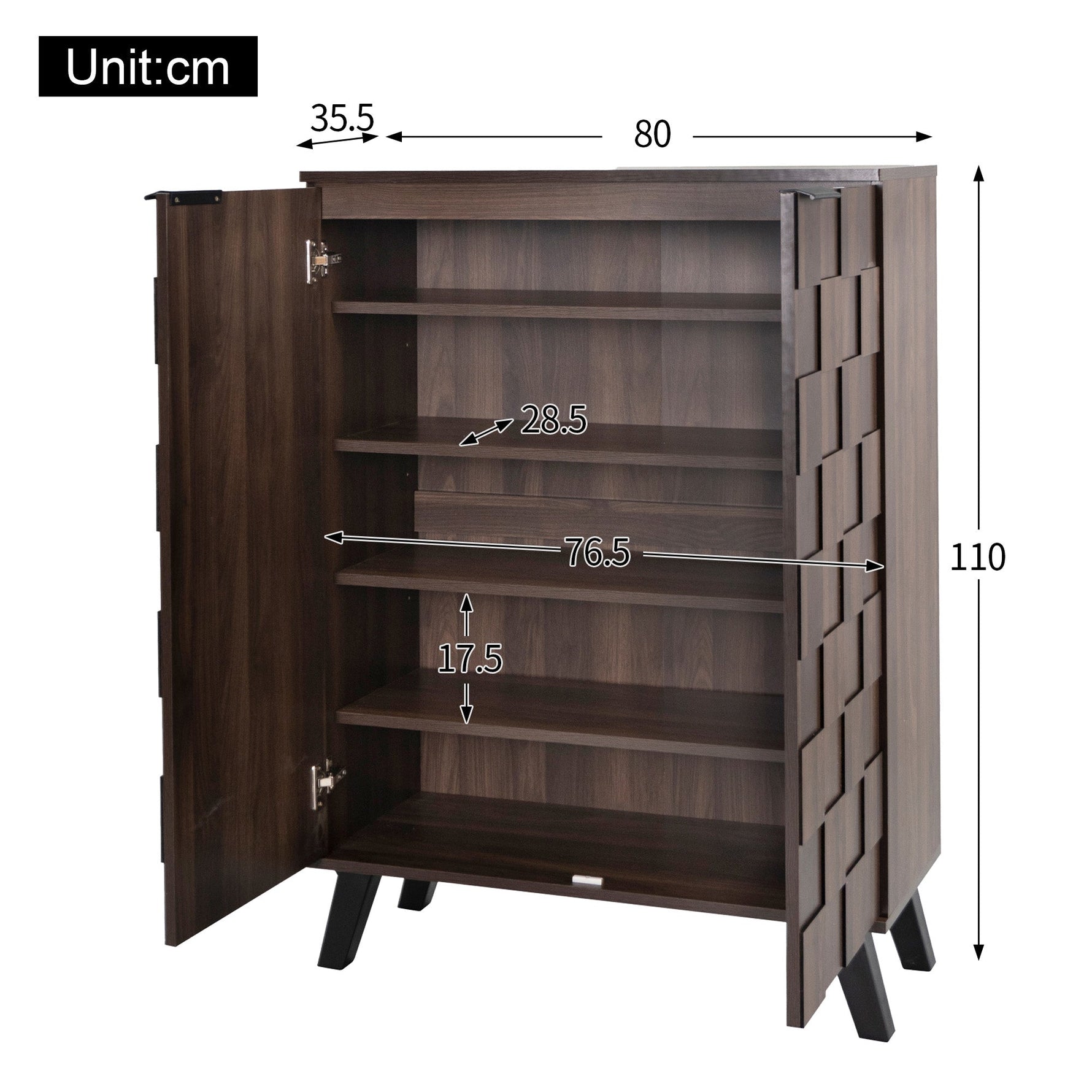 Shoe Cabinet 80x35.5x110cm 5 Compartments Adjustable Shelves - Dark Wood Grain