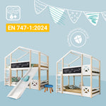 Children's Bed Tree House, Loft Bed with Slide & Ladder, 90x200cm, Natural & White