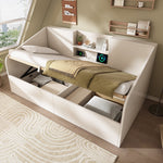 Hydraulic Daybed 90x190cm Storage USB/Type-C Charging 2 Shelves - White Wood