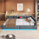 Sofa Daybed 140x200cm with LED Light & USB, Grey Linen