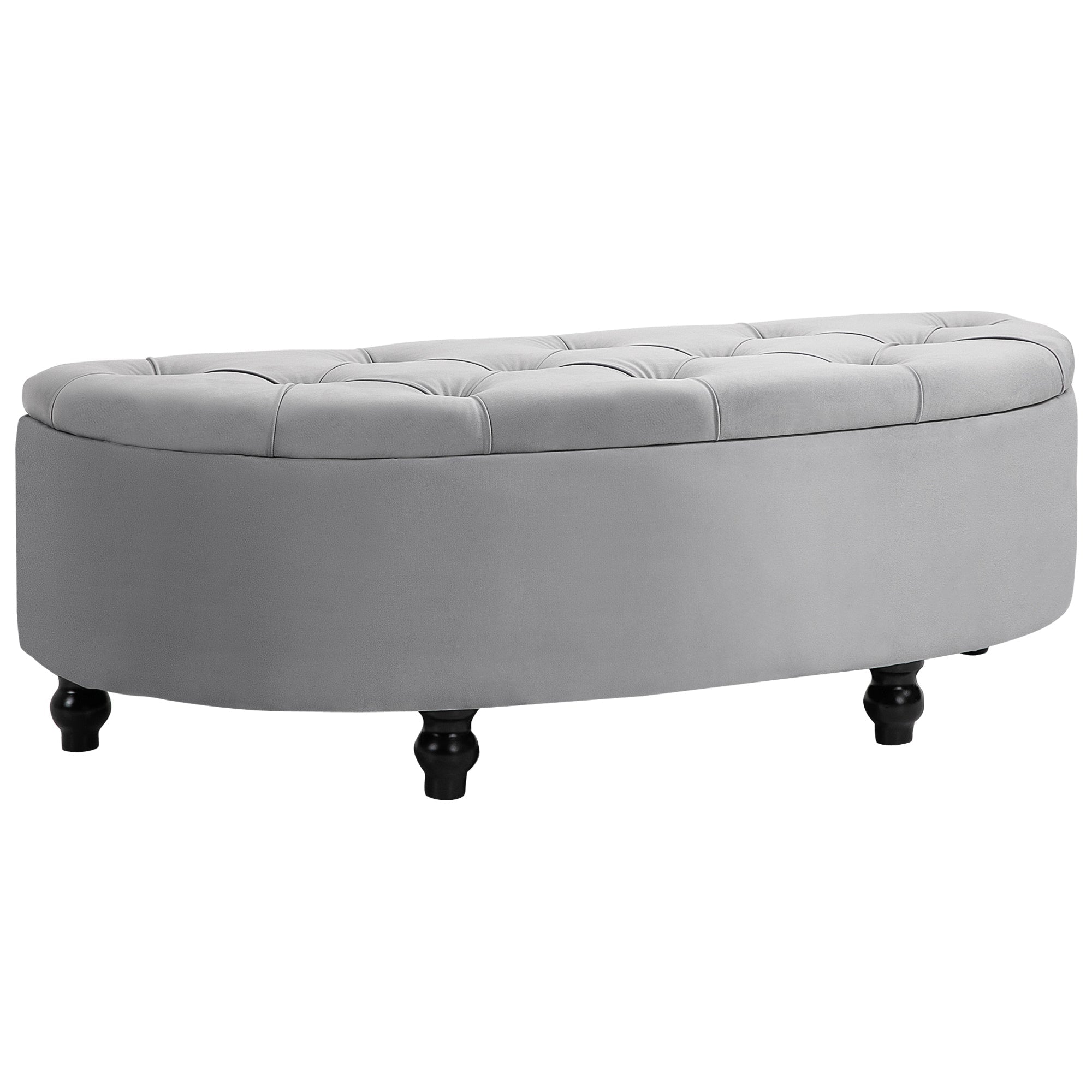 Storage Bench Ottoman Footstool, Velvet-Touch Rubberwood, Grey
