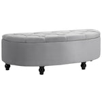 Storage Bench Ottoman Footstool, Velvet-Touch Rubberwood, Grey