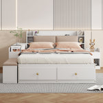 Solid Wood Combination Bed 140x200cm, Storage Headboard, Drawers, Nightstand, Wardrobe, Sofa Bench, White