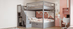 Solid Wood Bunk Bed 140x200cm High Safety Rail Storage Ladder Drawers, Grey
