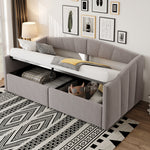 Upholstered Sofa Bed 90x200cm Hydraulic Storage Multifunctional Striped with Armrests Velvet Light Grey