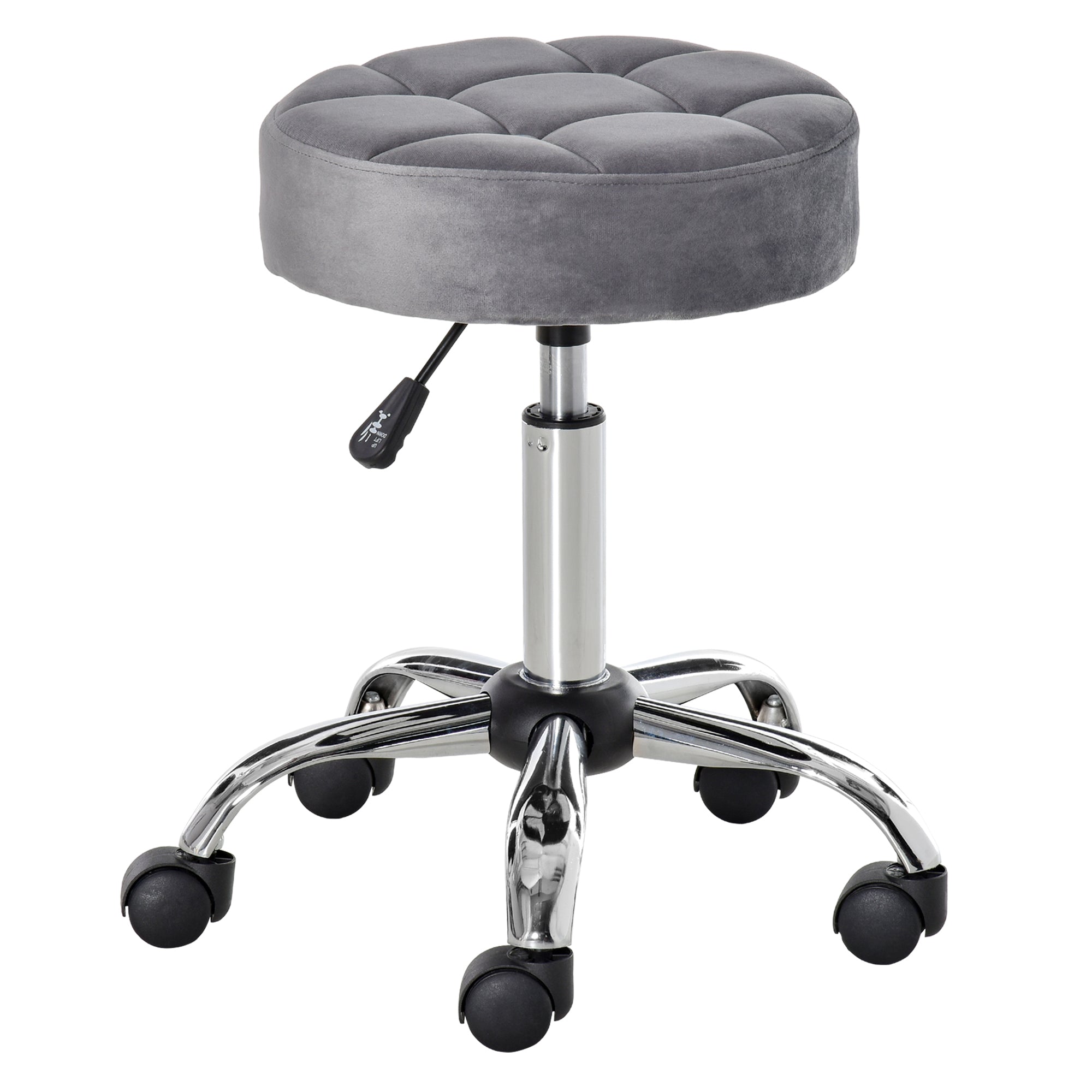 Salon Chair/Stool, Height-Adjustable Swivel with Wheels, Velvet Touch Grey