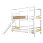 Children's Bunk Bed 90x200 with House Frame & Slide, Wood Color