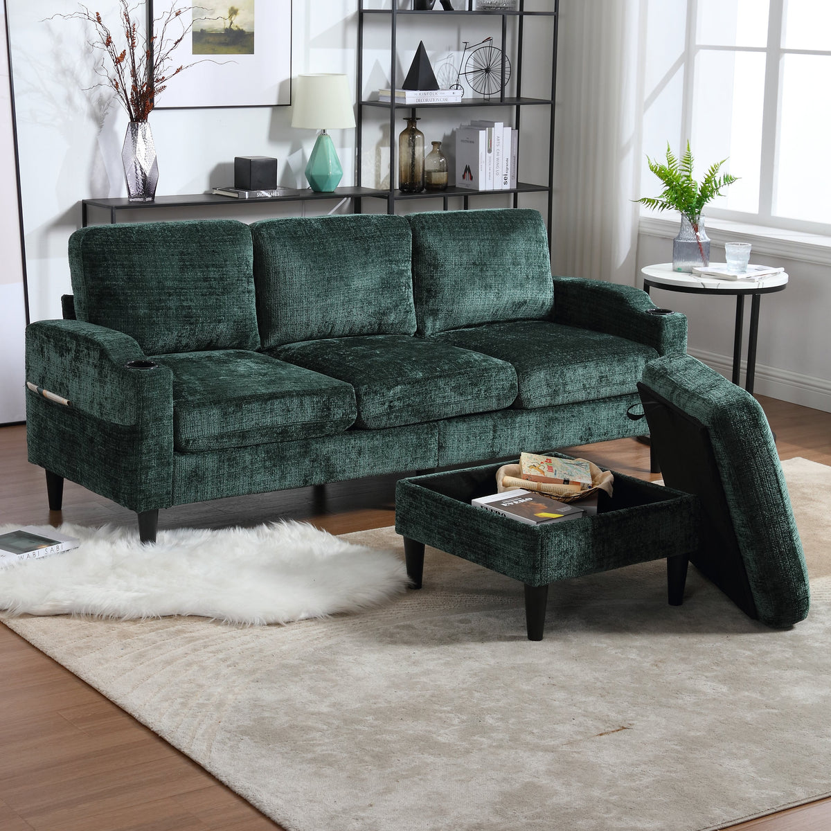 Sofa, 4-Seater with Footstool & Storage, Velvet
