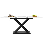Telescopic Dining Table Extendable 120-160x80cm Crossed Iron Legs - White Marble/Black