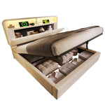 Upholstered Double Bed with Hydraulic Storage, LED, and USB Charging, 140x190cm, Beige Velvet