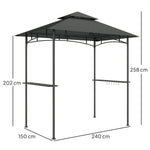Grill Pavilion LED Lighting, 240x150x258cm, Water-Repellent, Double-Layered Roof, Side Shelves, Dark Grey