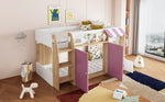 Children's House Bed Mid-Height 90x200 Storage Climbing Ladder - White/Pink Wood