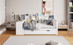 Solid Wood Sofa Bed 90x200cm Desk Bookshelves Pull-out Bed, Multifunctional White