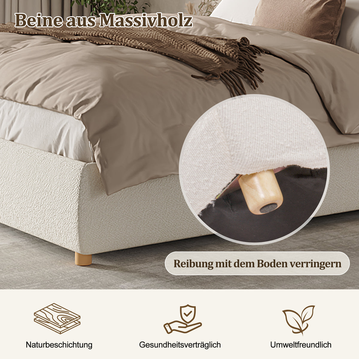 Upholstered Double Bed 180x200cm Hydraulic Storage White Bouclé