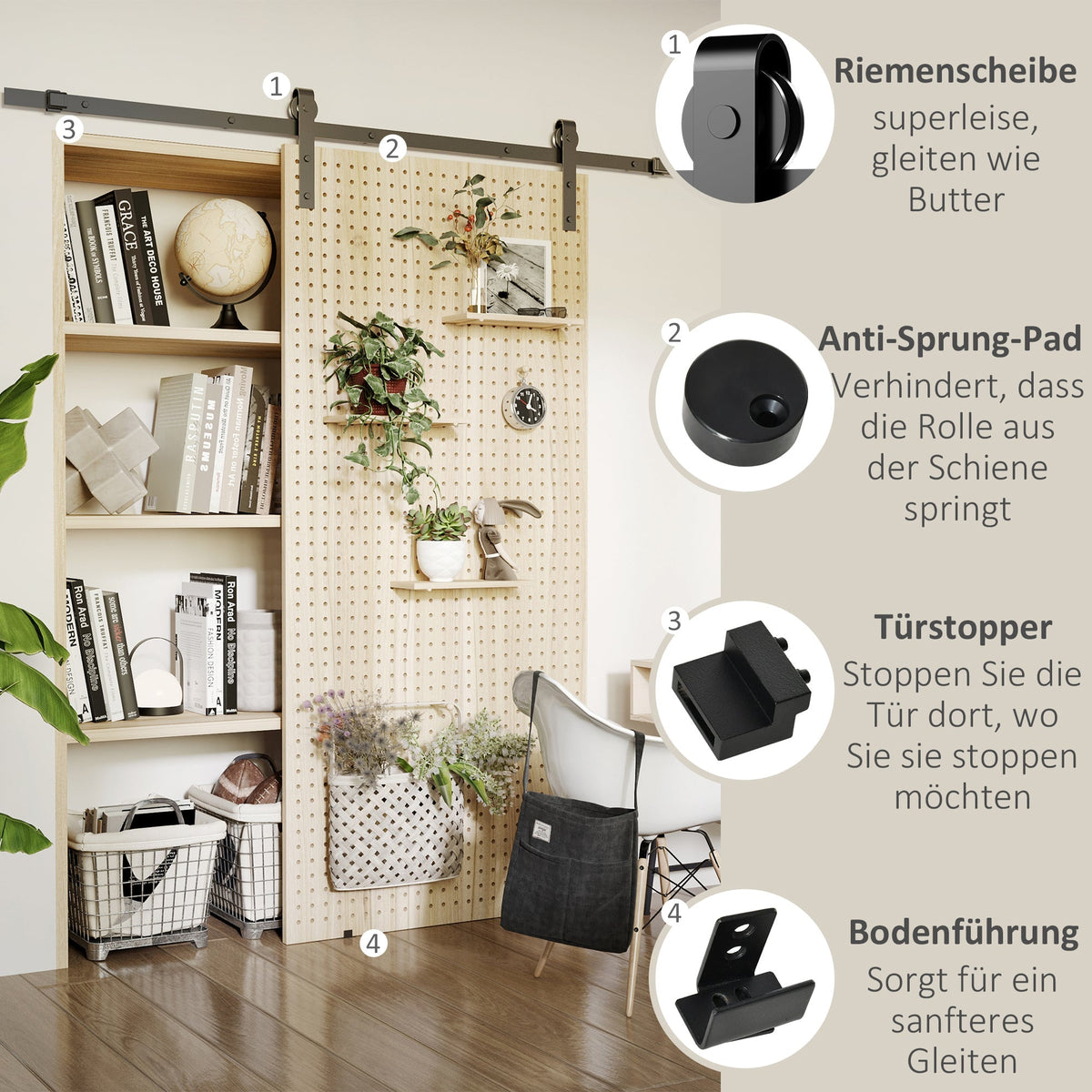 Sliding Door System, Complete Set with Track & Screws, Carbon Steel Black