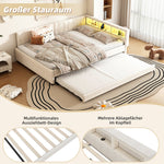 Daybed Sofa Bed 140x200cm Pull-out Bed Storage LED USB/Type-C - Linen Beige