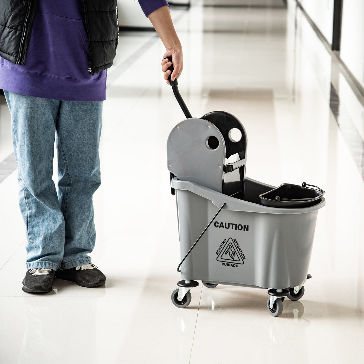 Cleaning Cart with Wringing Device, 36 Liters, Grey