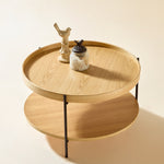 Coffee Table Modern 2-Tier Round Tray Wood & Iron