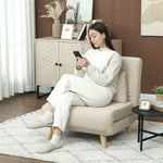Folding Recliner Chair, Bed Function Adjustable Backrest, Velvet Look Beige