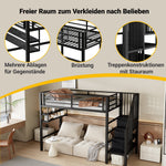 Loft Bed 90x200cm Storage Ladder Shelves Railing - Black