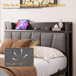 Bed Frame 140x190cm with LED Light & USB Station, Metal