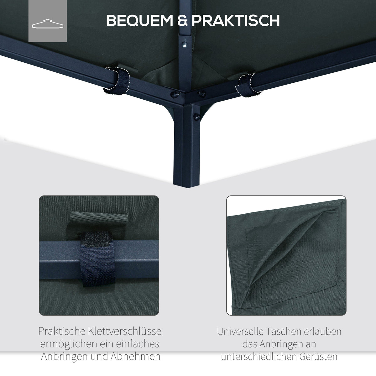 Pavilion Roof Replacement 3x3m Sunshade Polyester Dark Grey