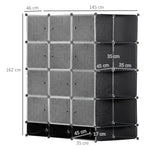 DIY Wardrobe Shelving System, 16 Compartments, 2 Rods, Black