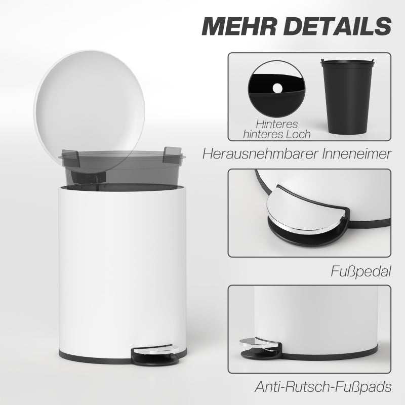 Trash Can, 20L Pedal Bin with Lid, Metal